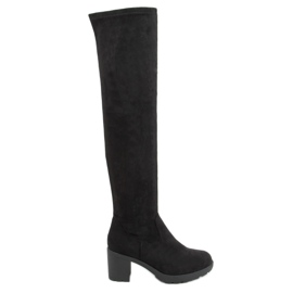 Over-the-knee boots with wide heels black Y8603 Black