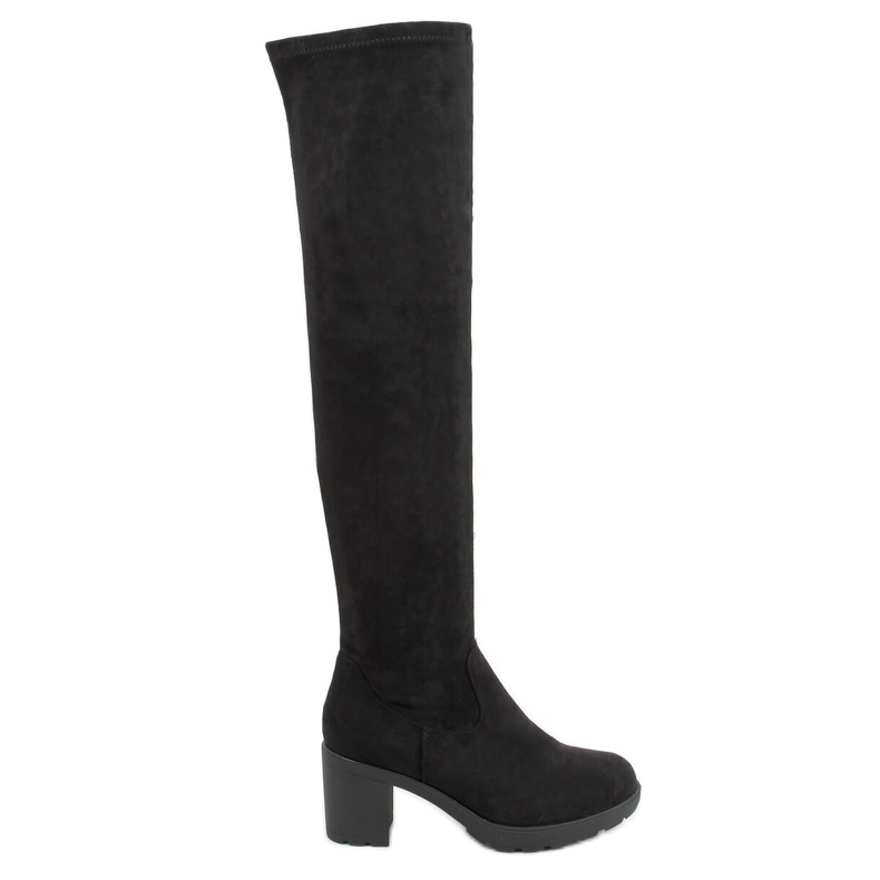 Over-the-knee boots with wide heels black Y8603 Black
