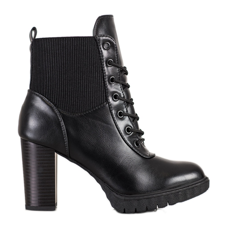 Super Mode Black Lace-up Boots On High Heels