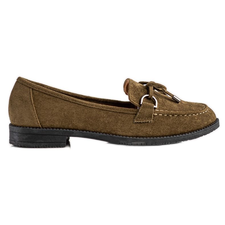 SHELOVET Suede Loafers With A Bow brown green