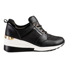 Diamantique Black Wedge Sneakers