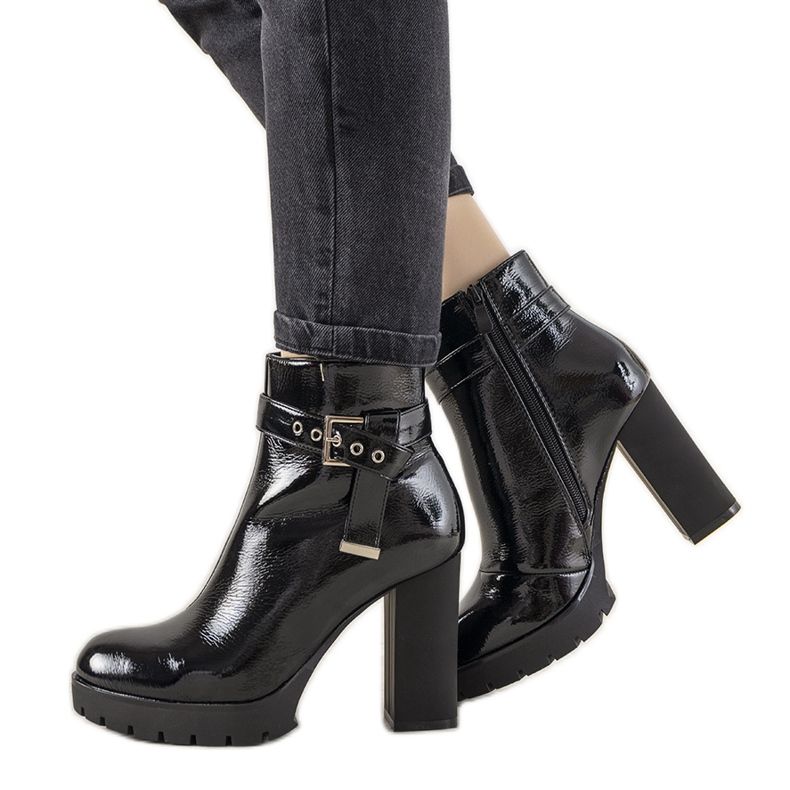 Black Aguilera lacquered ankle boots