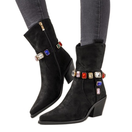 Black cowboy boots with colorful Mabella stones
