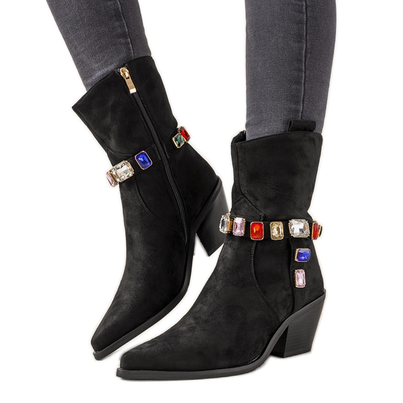 Black cowboy boots with colorful Mabella stones