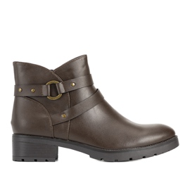 Brown smooth flat ankle boots with stripes from Danisa