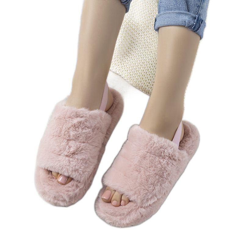 Pink women's slippers with an elastic band and Fierro fur