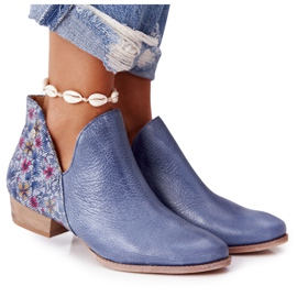 Leather Maciejka Boots Navy Blue With Flowers 04091-64