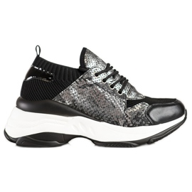 SHELOVET Snake Print Slip-On Sneakers black
