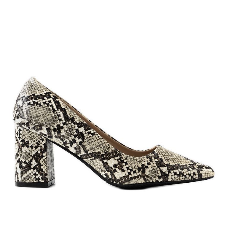 White pumps in a Rolleston snake skin pattern