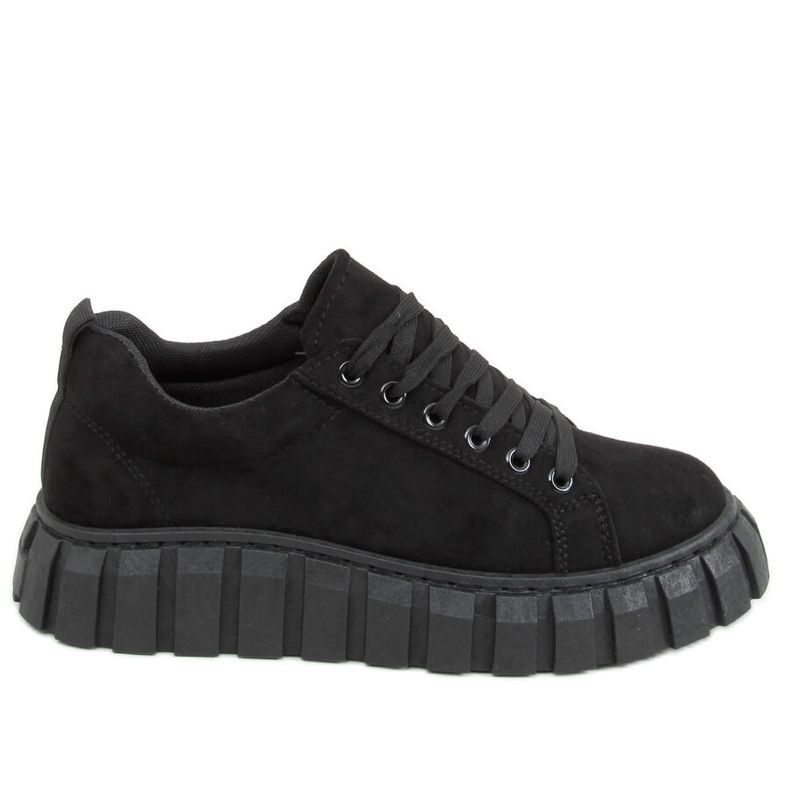 Black 19287 All Black sneakers with a thick sole