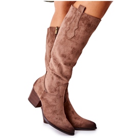 Vinceza Women's Boots On High Heel Suede Beige Sillogue