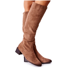 Vinceza Women's Boots On High Heel Suede Beige Bolea