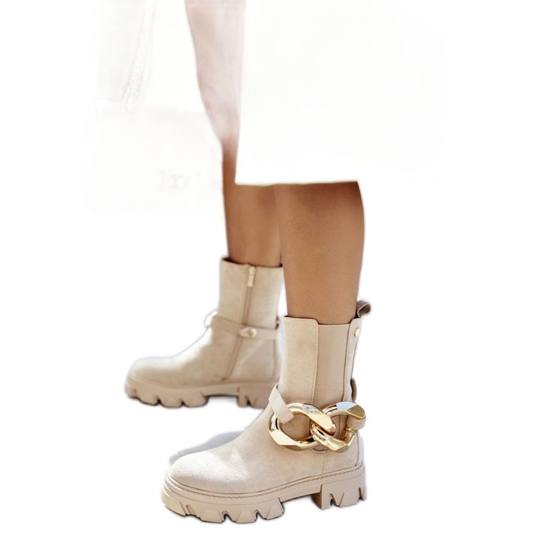 PS1 Women's Warm Booties Jodhpur boots Beige Rock My Life