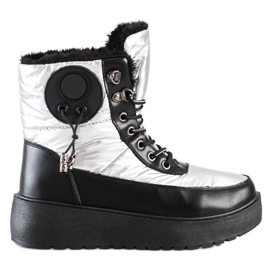 SHELOVET Silver Snow Boots On The Platform white black