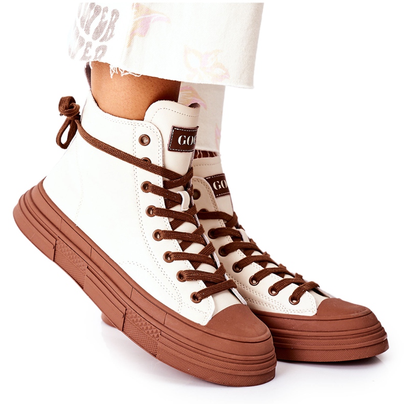 Women's High insulated Sneakers GOE II2N4034 White brown Women's High insulated Sneakers GOE II2N4034 White brown