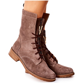 Women's Velor Leather Booties Boots Nicole Brown 2581/032 Women's Velor Leather Booties Boots Nicole Brown 2581/032