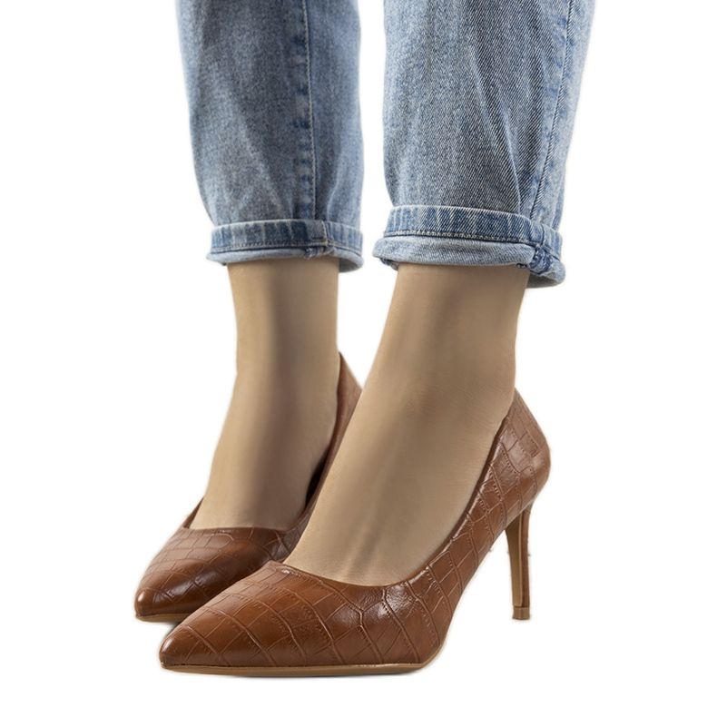 Brown pumps on a Byatt stiletto heel