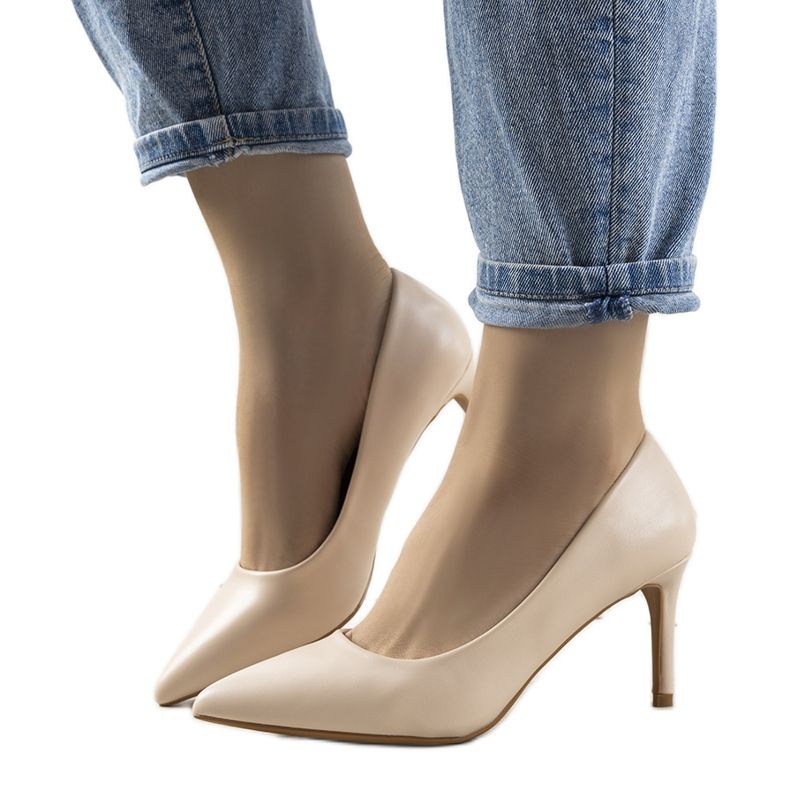 Beige classic pumps on the Isla stiletto heel