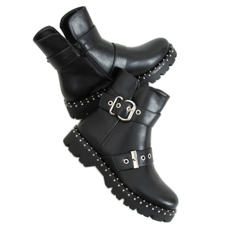 Black military boots with studs KL-723 Black