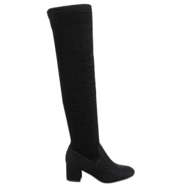 Over-the-knee boots with shiny thread black 168-155 Black