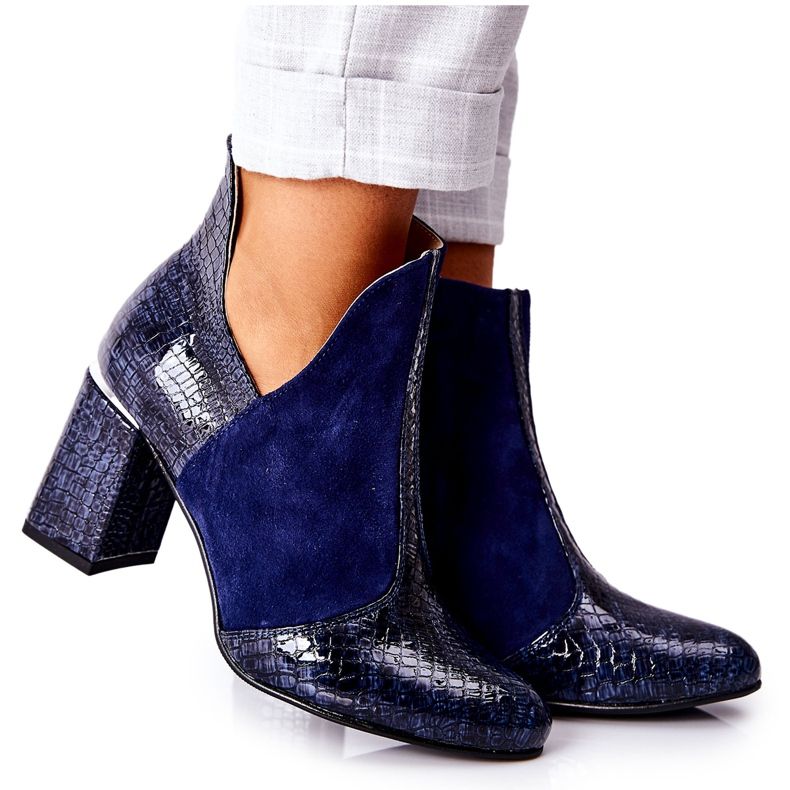 PA2 Women's Leather Boots On A Heel Navy Blue I Wish