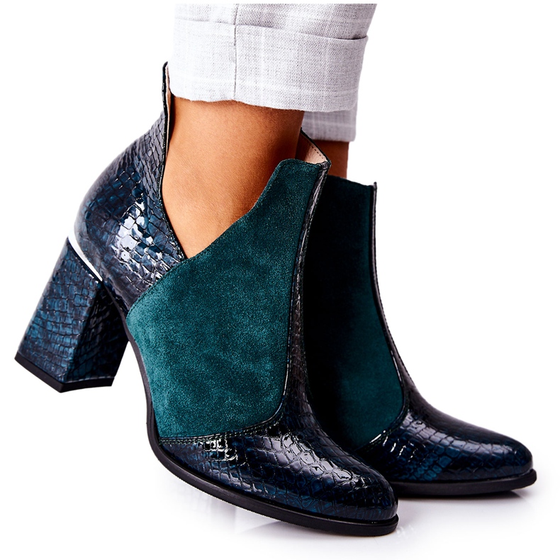 PA2 Women's Leather Boots On A Heel Green I Wish