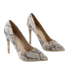 Beige high heels in Grace's snake skin pattern grey