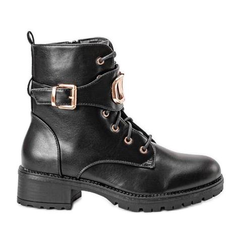Black Versi flat-heeled workery boots
