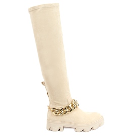 Over-the-knee boots with a thick sole ML174 Microfibre Beige