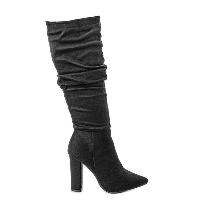 Black Nevada ruffled heel boots