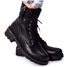 Black Maisa High Worker Boots With Zippers Black Maisa High Worker Boots With Zippers