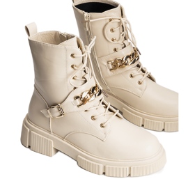 Beige hiking boots with gold Laurette chain Beige hiking boots with gold Laurette chain