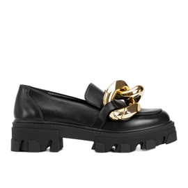 Black loafers with a thick Larisa chain