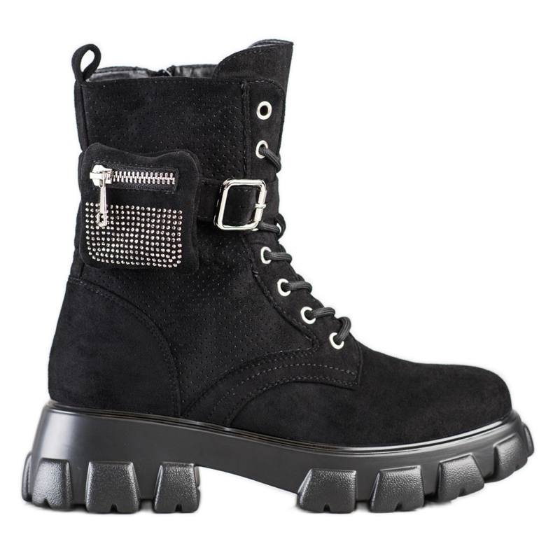 SHELOVET Suede workery boots with a pocket black