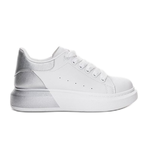 White trainers with a silver Run upper