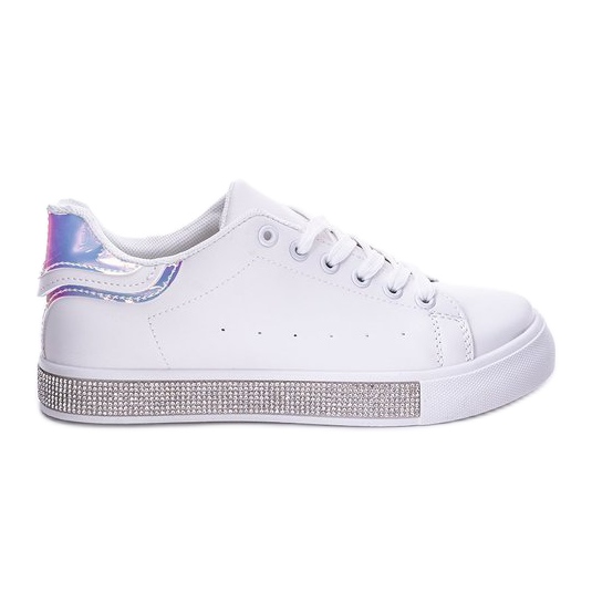 White sports shoes with Ciri holographic decoration blue