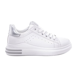 Nikki's white flat-sole sneakers silver