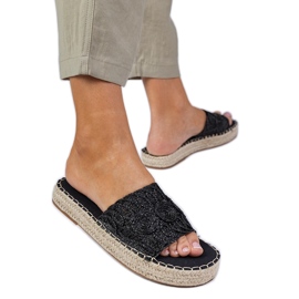 Black women's slippers with a braided belt