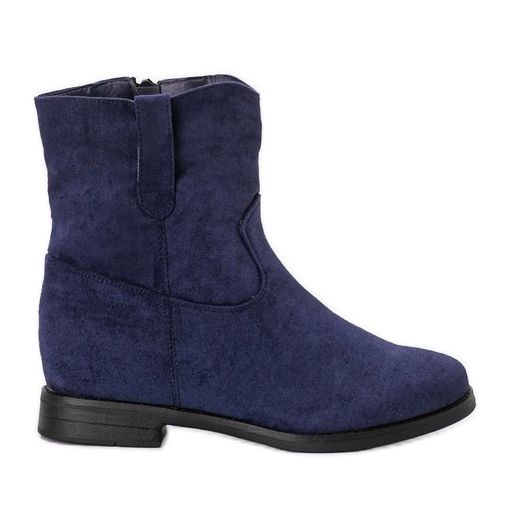 Navy blue boots on a covered Buenna wedge heel