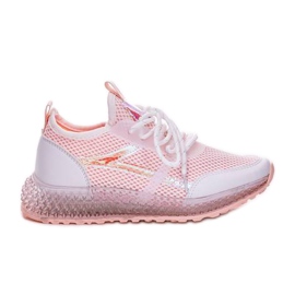 White trainers with Lil embellishments pink