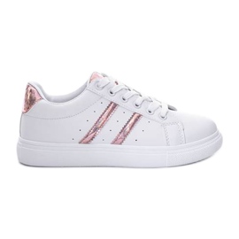 White trainers with Abbie embellishments pink