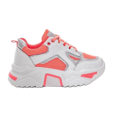 Pink neon sneakers Bling! Bling! white