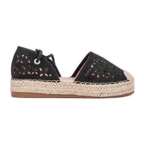 Black Peekaboo openwork espadrilles