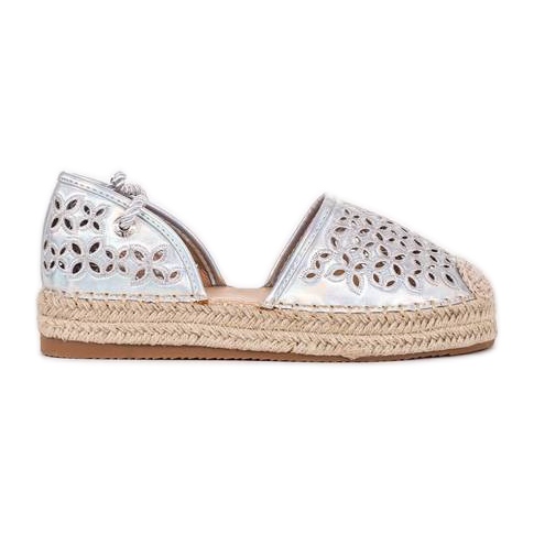 Peekaboo openwork silver espadrilles grey