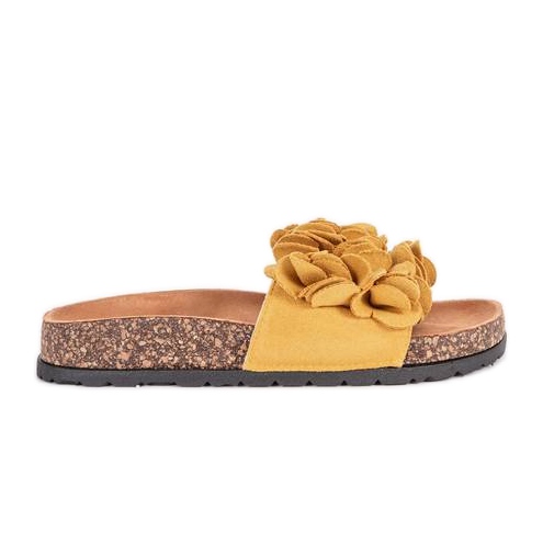 Mustard slippers with Esperanza flowers yellow Mustard slippers with Esperanza flowers yellow