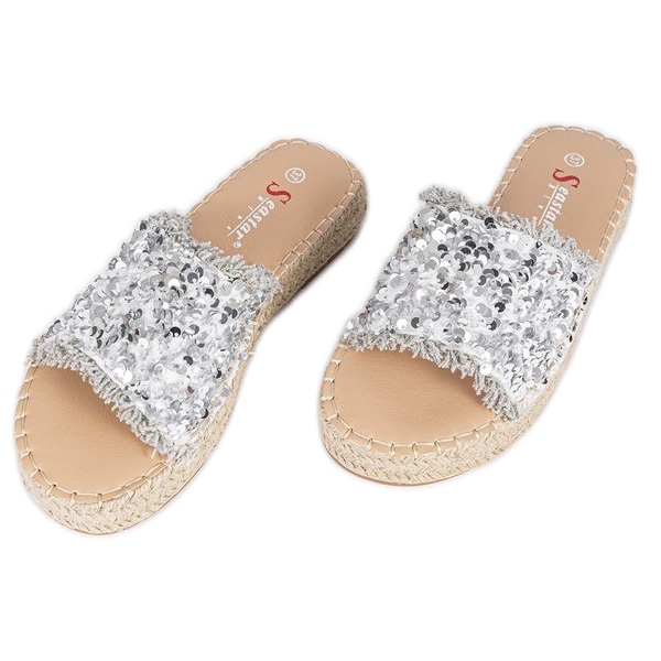 Strawberry Field silver sequin slippers