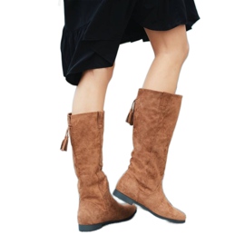 Camel boots on Lean's indoor wedge heel brown