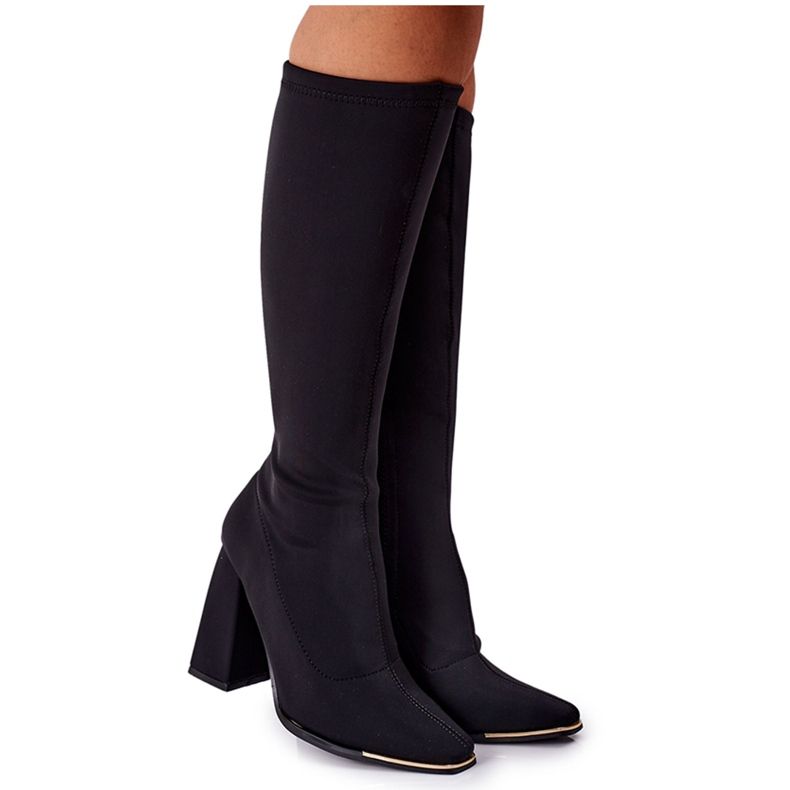 Boots On A Heel Of Elastic Fabric Black Effect Wow