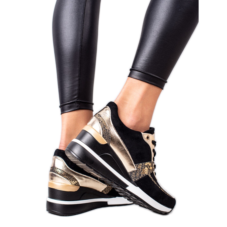 VINCEZA black and gold sneakers golden