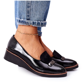 Lacquered Wedge Shoes POTOCKI 12032 Black Lacquered Wedge Shoes POTOCKI 12032 Black